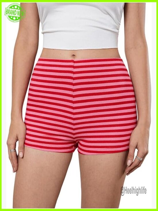 Other - Crochet Knit Striped Micro Biker Shorts Pajama Lounge Elastic Waist